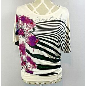 DESIGUAL Womens Size M Dolman Short Sleeve Sleeve Knit Top Sequins Embroidered